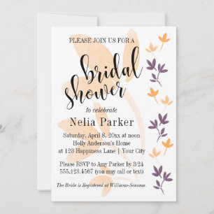 Orange & Plum Leaves Typography Bridal Shower Invitation