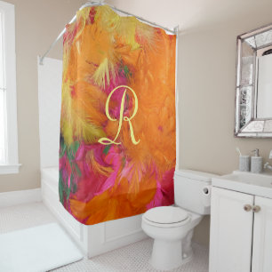 Orange Plumes Douche rideau Monogramme Jaune