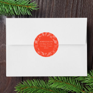 Orange Poinsettias and Pinecones Return Address Classic Round Sticker