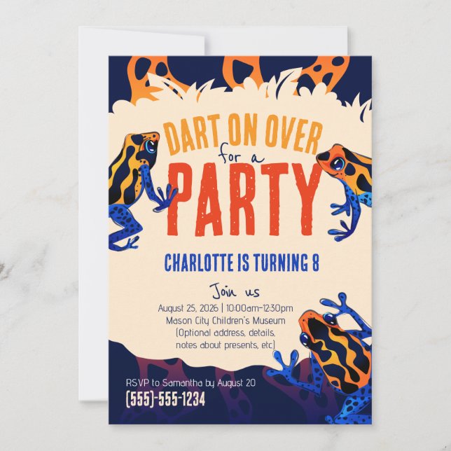 Orange Poison Dart Frog Birthday invitation (Front)