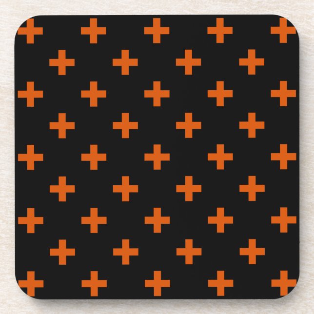 Orange polka crosses on black coaster (Front)
