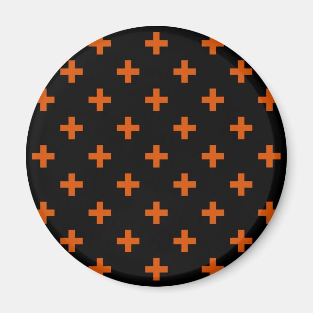 Orange polka crosses on black magnet (Front)