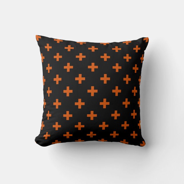 Orange polka crosses on black throw pillow (Front)