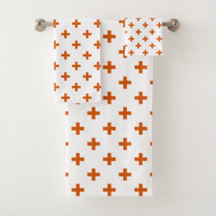 Orange polka crosses on white bath towel set
