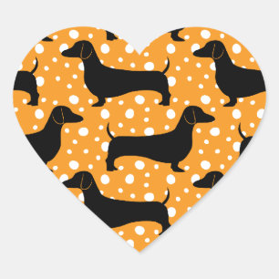Orange Polka Dachshunds Heart Sticker