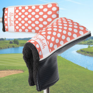 Orange polka dot golf head cover custom name