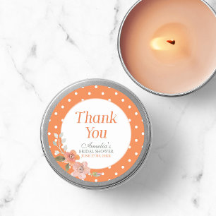 Orange Polka Dot with Delicate Floral Thank You Classic Round Sticker