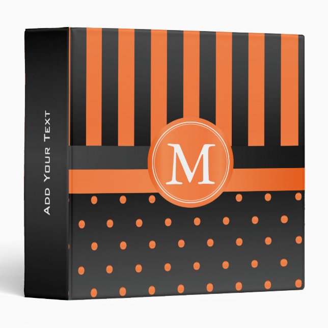 Orange Polka Dots and Black Stripes Binder (Front/Spine)