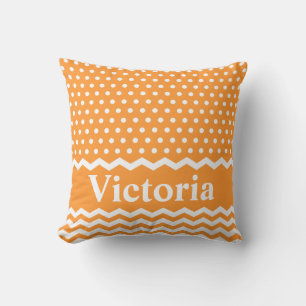 Orange Polka Dots and Chevrons Throw Pillow