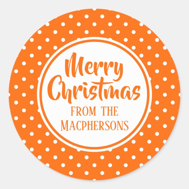 Orange Polka Dots Christmas Stickers (Front)