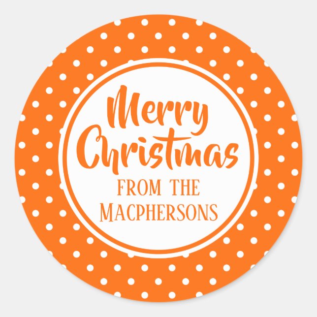 Orange Polka Dots Christmas Stickers (Front)