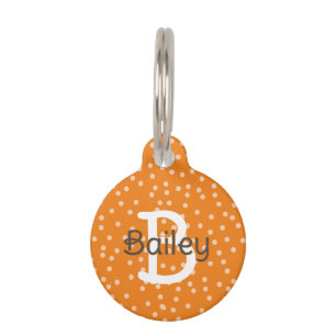 Orange Polka Dots Monogram Name Address Pet Tag