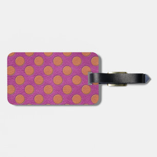 Orange Polka Dots on Pink Magenta Leather print Luggage Tag