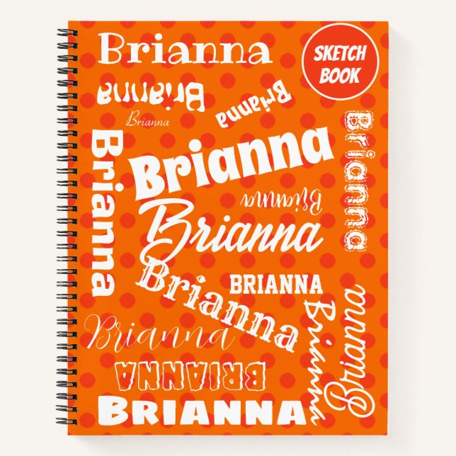 Orange Polka Dots Personalized Word Art Notebook (Front)