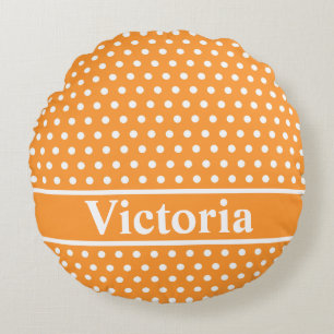 Orange Polka Dots Round Pillow