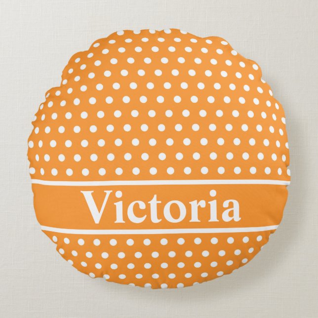 Orange Polka Dots Round Pillow (Front)