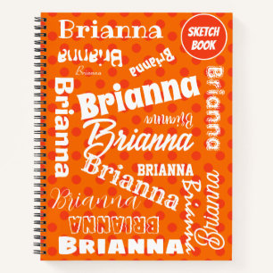 Orange Polka Dotted, Personalized Name, Word Art Notebook