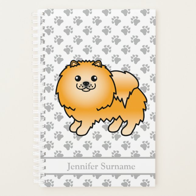 Orange Pomeranian Cute Cartoon Dog & Custom Text Planner (Front)