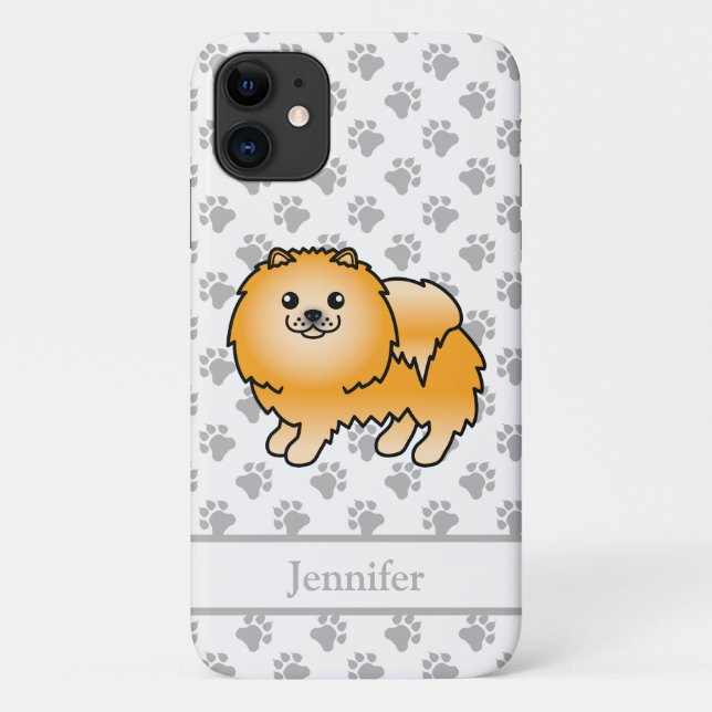 Orange Pomeranian Cute Cartoon Dog & Name Case-Mate iPhone Case (Back)
