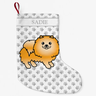 Orange Pomeranian Cute Cartoon Dog & Name Small Christmas Stocking