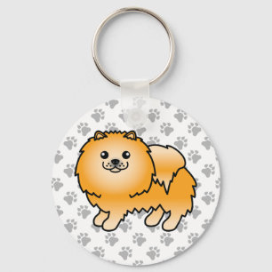 Orange Pomeranian Cute Cartoon Dog & Paws Keychain