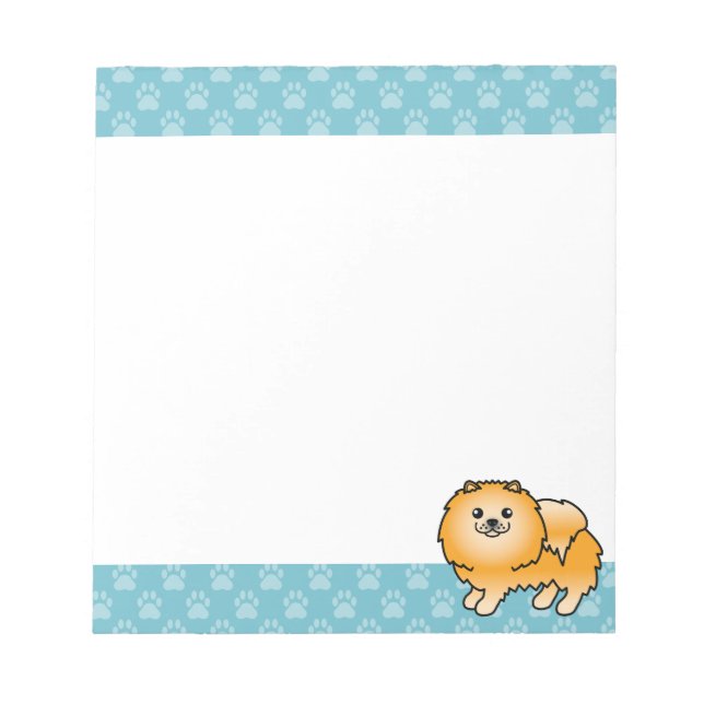 Orange Pomeranian Dog Cartoon Illustration Notepad (Front)