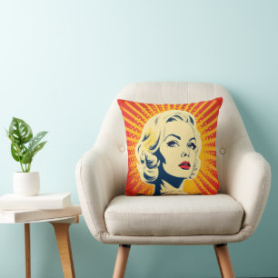 Orange Pop Art Blonde Throw Pillow