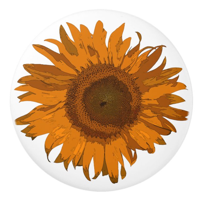 Orange Pop Art Sunflower Ceramic Knob (Front)