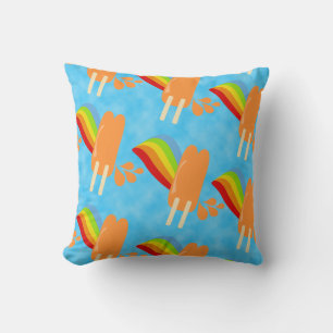 Orange Pop Retro Rainbow Pattern Fun Art Throw Pillow