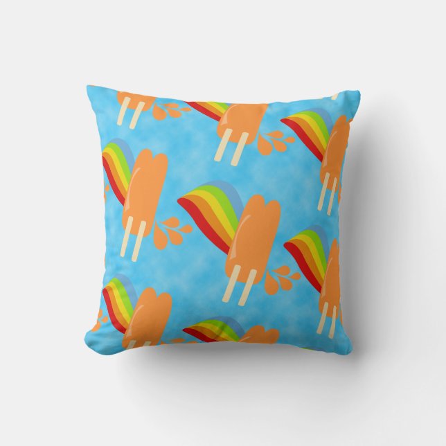 Orange Pop Retro Rainbow Pattern Fun Art Throw Pillow (Front)