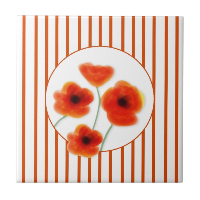 Orange Poppies and Stripes Tile (Front)
