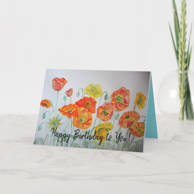 Orange Poppies Aquarelle Bonne carte d'anniversair (Devant)