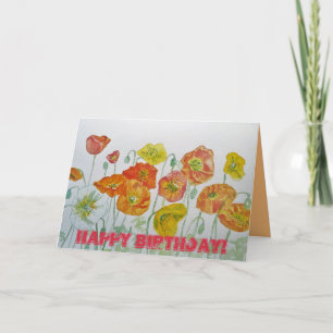 Orange Poppies Aquarelle Bonne carte d'anniversair