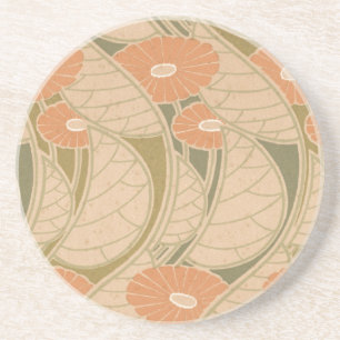 orange poppies art noueveau style coaster