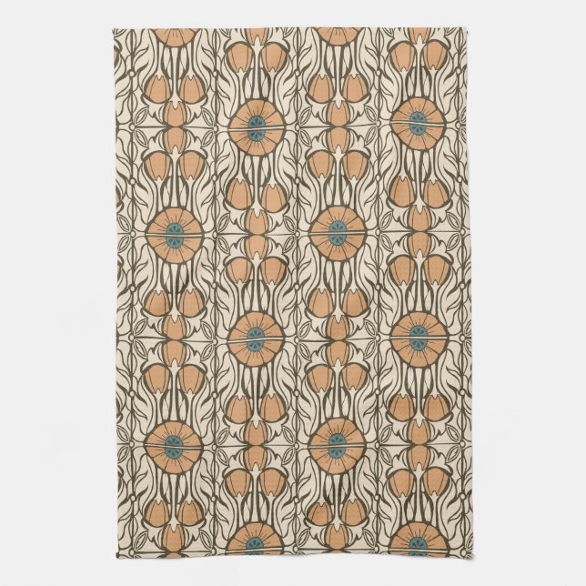 Orange Poppies-Arts and Crafts Kitchen Towels (Vertical)