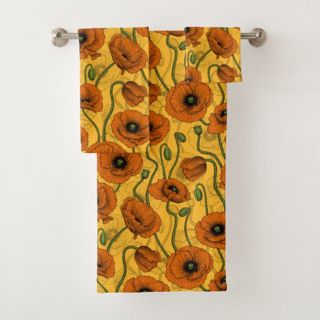 Orange Poppies Bath Towel Set (Insitu)