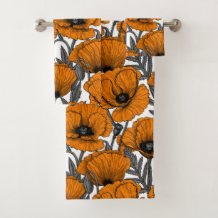 Orange poppies bath towel set