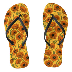 Orange Poppies Flip Flops