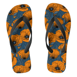 Orange poppies flip flops
