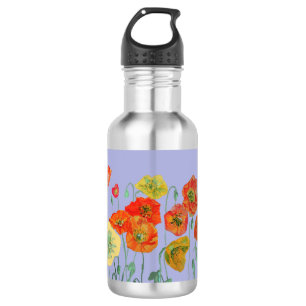 Orange Poppies Floral flowers Pastel purple Lilac  532 Ml Water Bottle