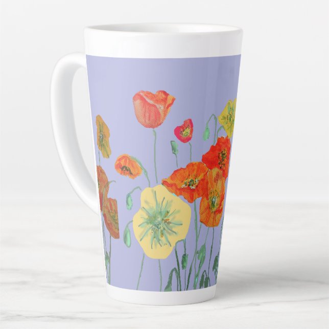 Orange Poppies Floral flowers Pastel purple Lilac  Latte Mug (Left Angle)