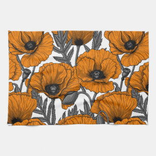 Orange poppies kitchen towel