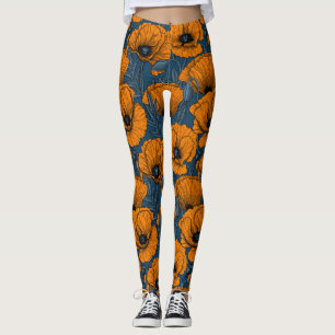 Orange poppies leggings
