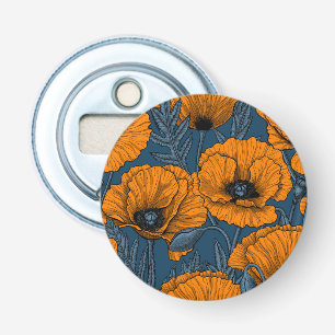 Orange poppies on dark blue bottle opener
