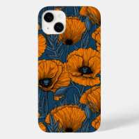 Orange poppies on dark blue