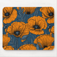 Orange poppies on dark blue