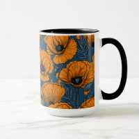 Orange poppies on dark blue