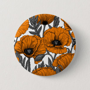Orange poppies on white 2 inch round button