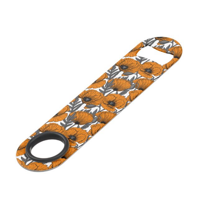 Orange poppies on white bar key (Front Angled)
