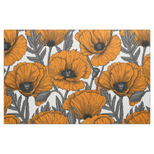 Orange poppies on white fabric